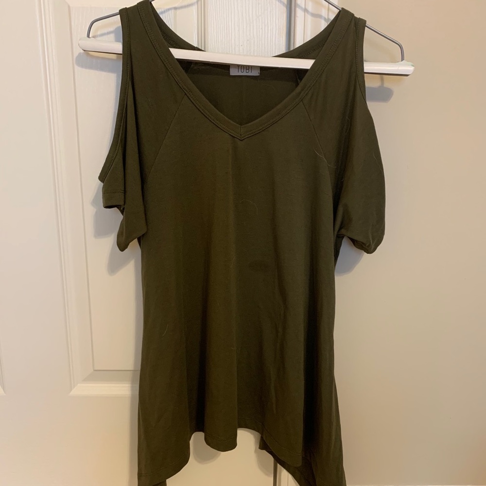 Olive green tobi open shoulder shirt